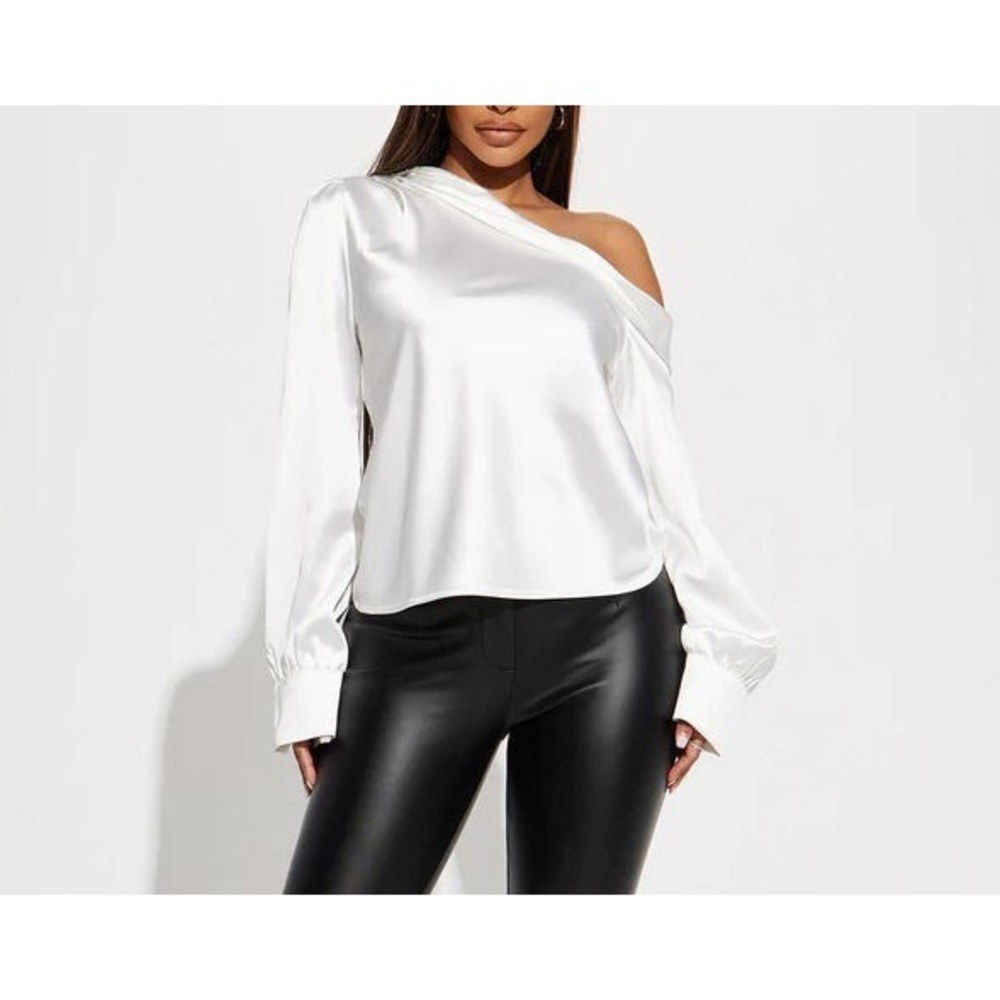 Fashion Nova Women's Keepin' It Classy Satin 1-Shoulder Top - White - XS (0/1)